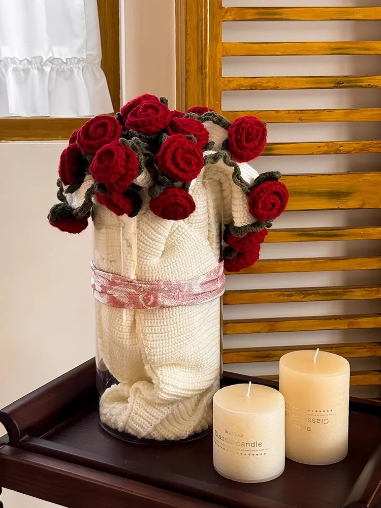 

Y Rose bouquet finished knitted blanket, hand woven, gift for girls, sofa nap cover blanket