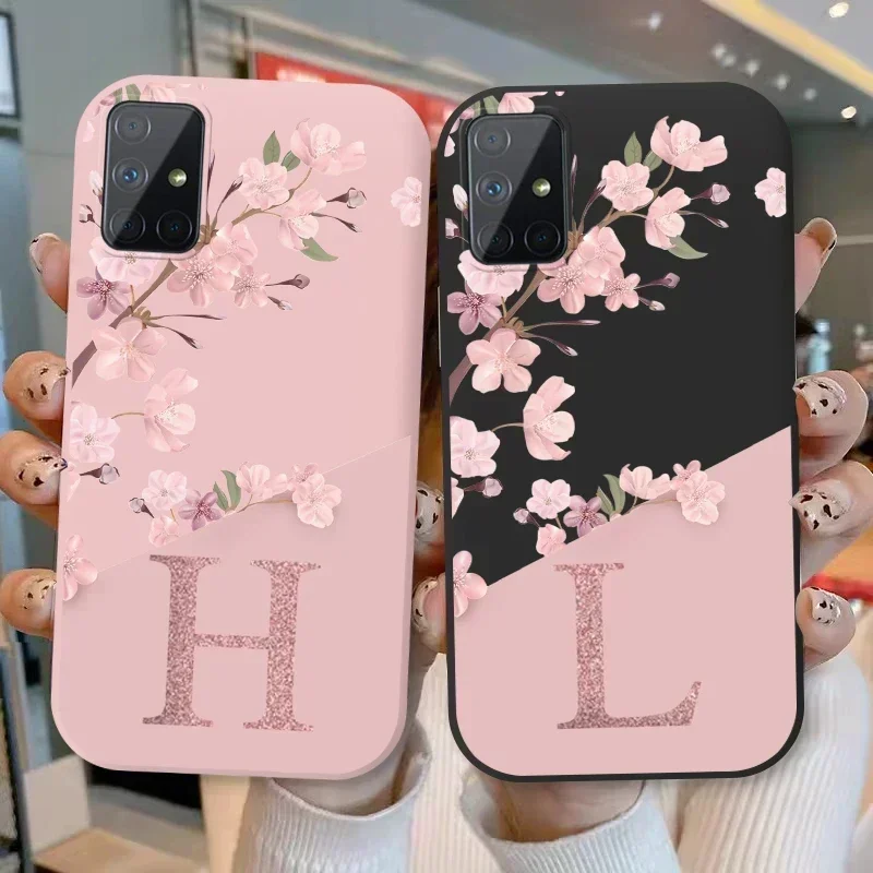 Letter Flower Phone Case For Samsung Galaxy A51 A71 4G 5G Shockproof TPU Bumper Soft Silicone Back Cover For Samsung A 71 Fundas