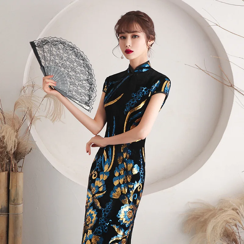 Long Performance Catwalk Cheongsam Young Girl 2022 New Chinese Style Improved Retro Qipao Elegant Wedding Dresses For Women