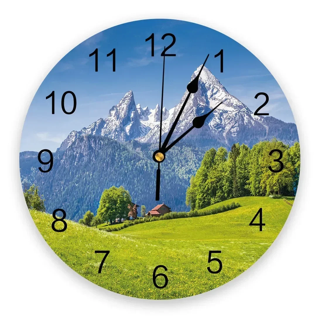 Mountain Peak Grassland Scenery Wall Clocks Silent Home Cafe Office Wall Decor Clocks for Kitchen Wall Art Large Wall Clocks