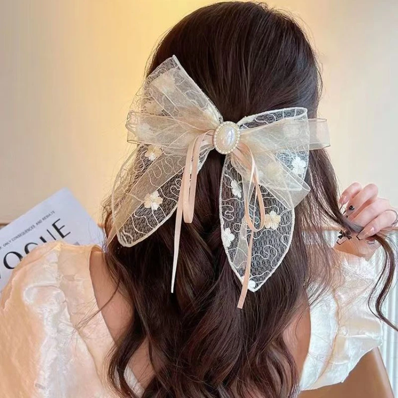 

2024 New Korean Lace Embroidery Yarn Bow Hair Clip for Women Girls Spring Clip Back Head Hairpin Fashion Hair Accessories