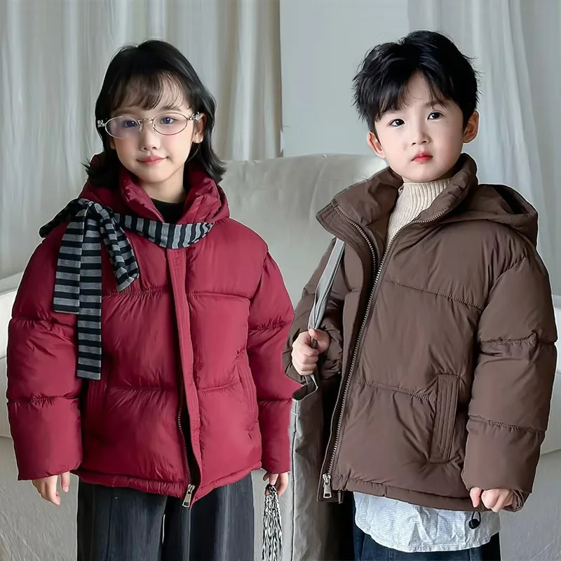 

New Boys Girls Down Coats Kids Thicken Winter Warm Jackets Teenager Hooded Fashion Shorts Parkas Children Windproof Outerwear