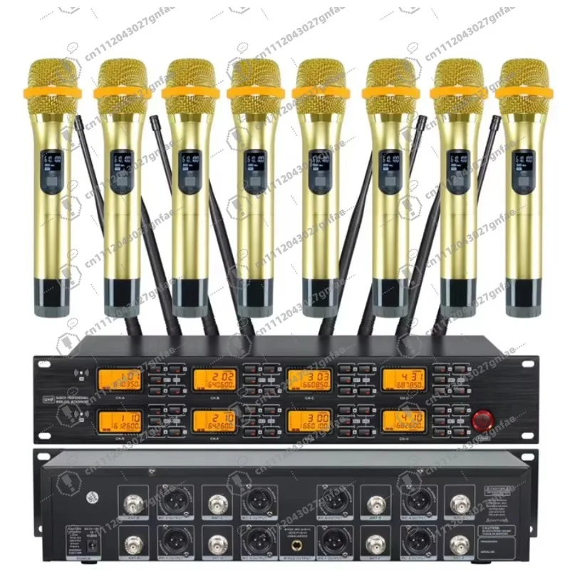 UR-8000-S Professional UHF Wireless 8-Channel Handheld Microphone System XLR Noise Cancellation Aluminum Alloy Structure