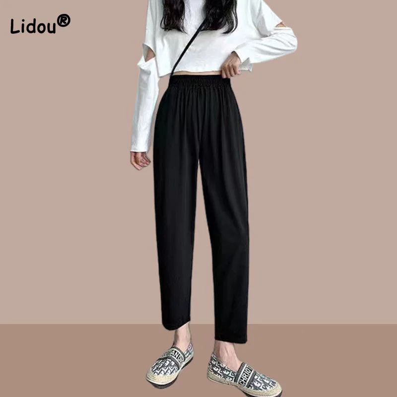 

Cotton Hemp Harun Trousers Women's Summer Thin 2023 New Elastic High Waist Loose Fit Pockets Casual Versatile Octuple Pants