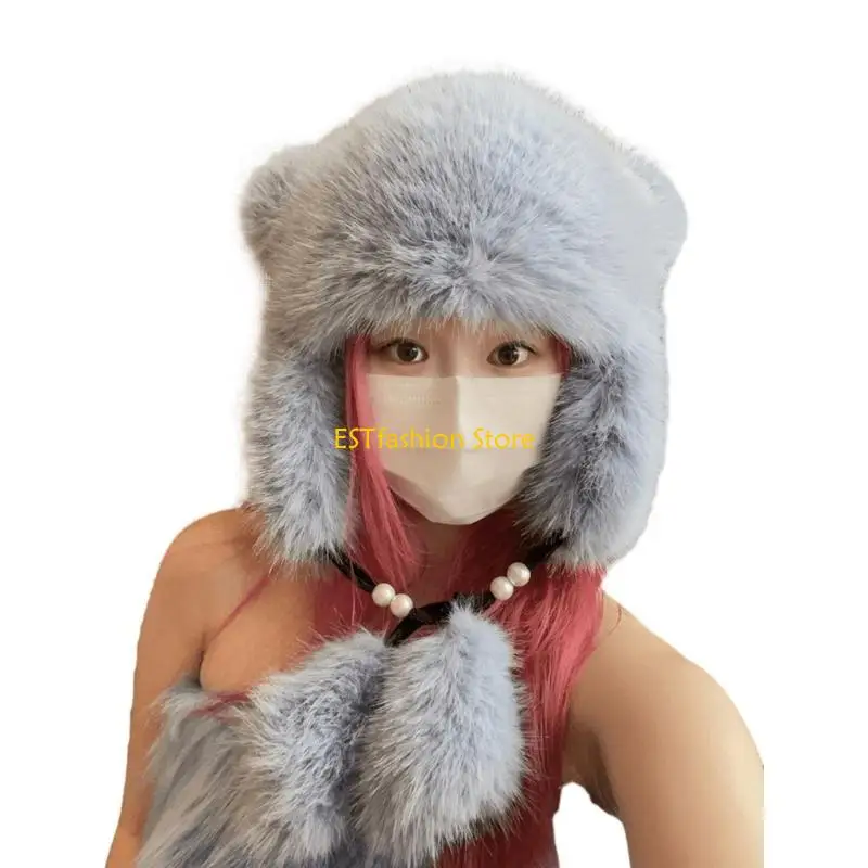 Y5GC Engrossar gorro inverno Chapéu forma orelha urso Chapéu adulto esqui andando caçador Chapéu