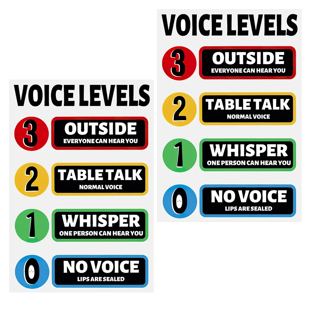 

2 комплекта наклейки с логотипом звука, голосовые уровни, шумовой знак, украшение на стену для школьных знаков