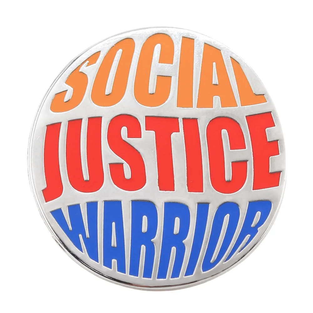 1Pc Social Justice Warrior Enamel Pin, Colorful Text Lapel Badge, Fashion Backpack Clothing Decor Aesthetic Statement Accessory
