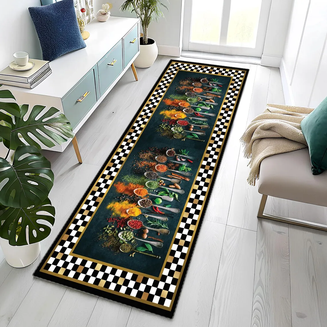 Vintage Spice Kitchen Runner Mat Checkered Floor Rug Non-Slip Entrance Hallway Carpet Washable Long Area Mat Home Decor