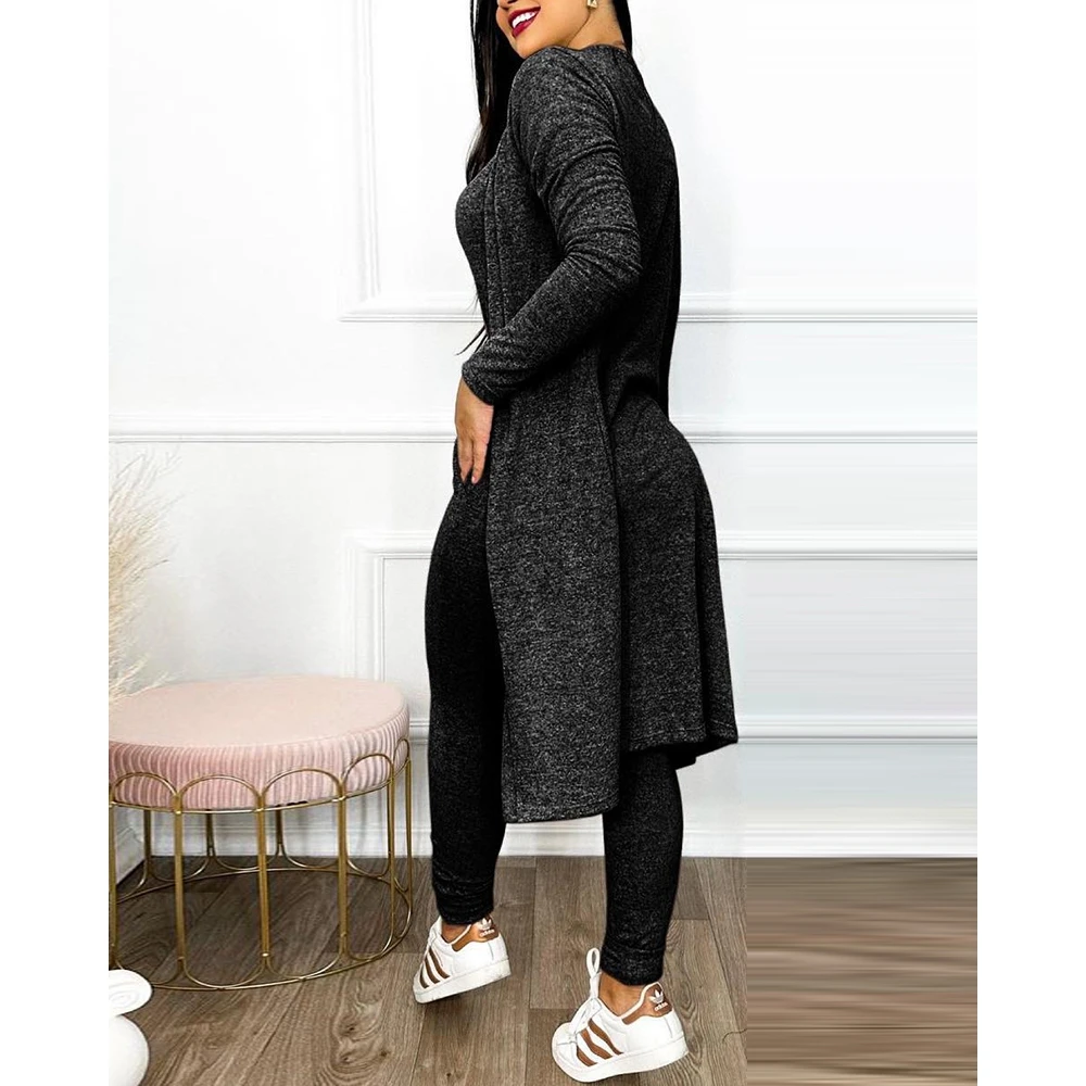 Women U-Neck Drawstring Pocket Design Sleeveless Jumpsuit With Long Sleeve Coat Set Casual Fashion Femme Skinny Jumpsuit