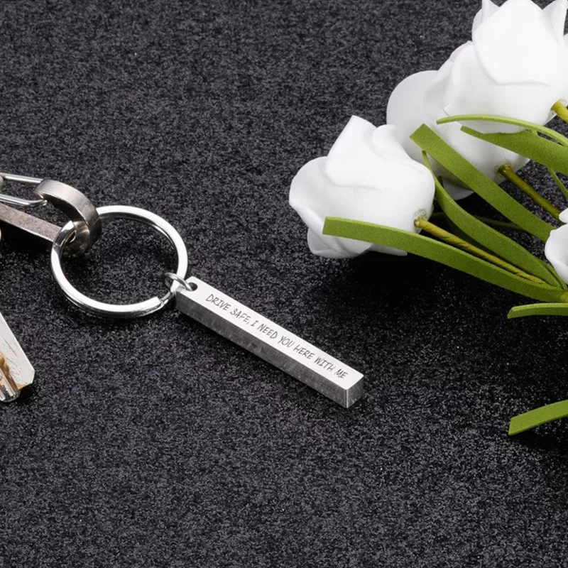 Personalized Bar Keychain Engraved Custom Keychain Drive Safe Mens Monogram Keychain Gift for Dad Fathers Day Boyfriend