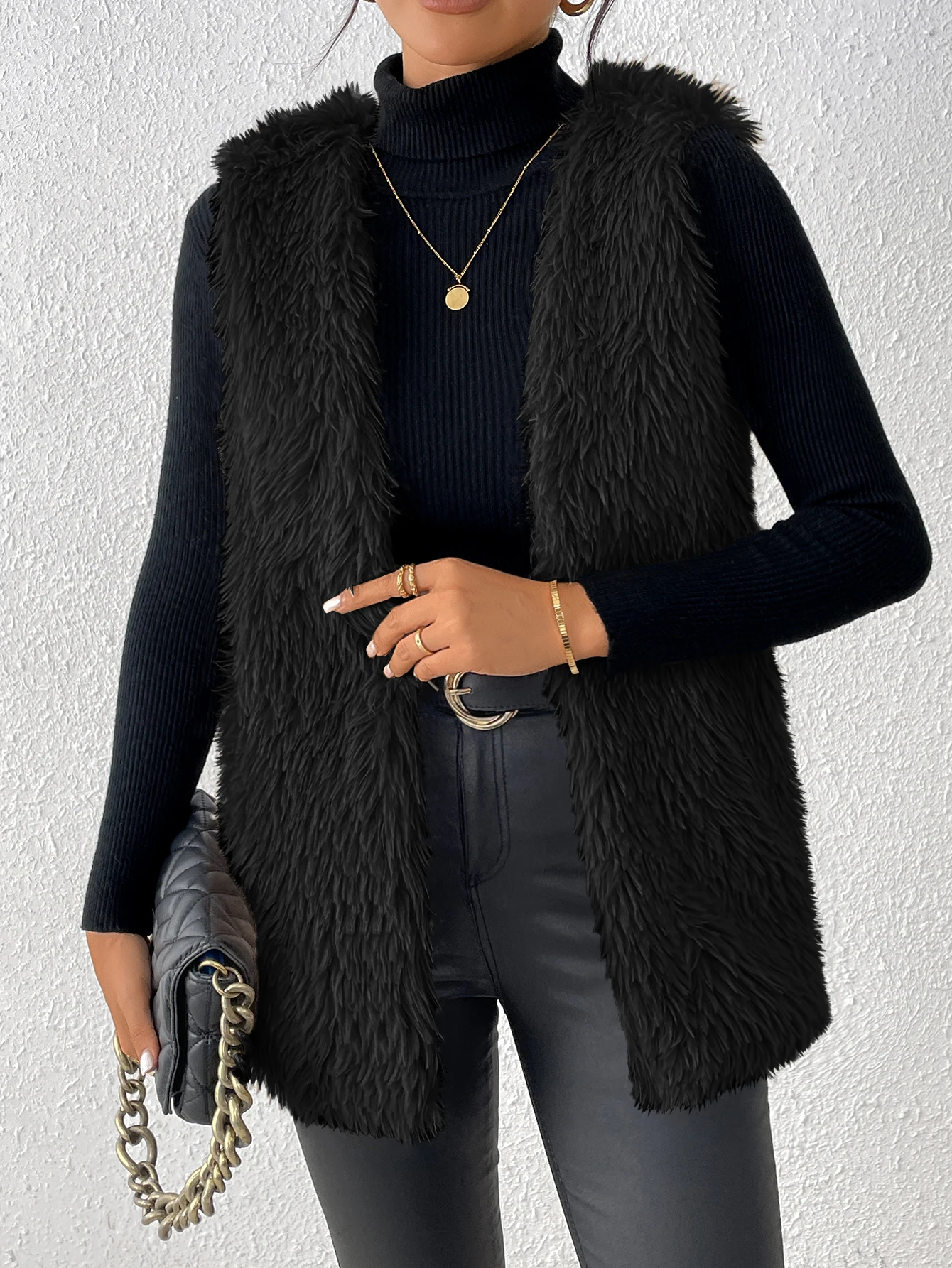 Autumn and Winter Women's Jacket Fashionable Casual Solid Color Warm Plush Plush Vest Jacket Women's Vest