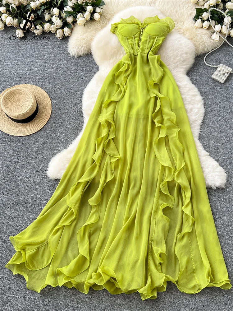 chinese dress ladies PRETTYGARDEN Women 2026 Summer Elegant Strapless Maxi Dress Tube Top Dress  A Line Flowy Long Wedding Party Cocktail Dresses(Black,X-Small) at Amazon  Women's Clothing store main image 1