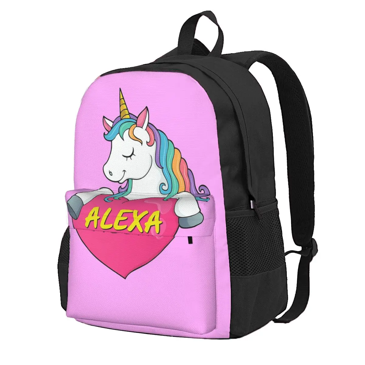 Alexa Personalized Cute Unicorn Heart Student Backpack School Bag Hiking Travel Daypack Boys Girls Fashion Bookbag Shoulder Bags