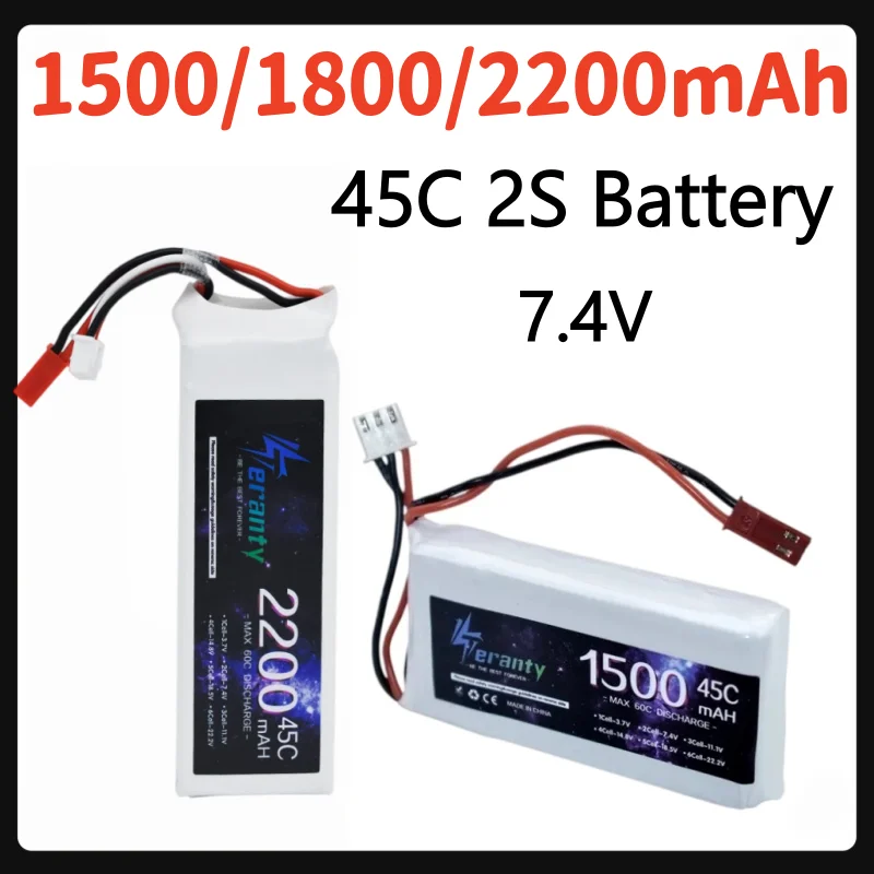 7.4V 2s 45C 1500/1800/2200mAh Lipo Battery for RC Drone Helicopter Car FPV Boat Parts with T Plug Rechargeable Battery