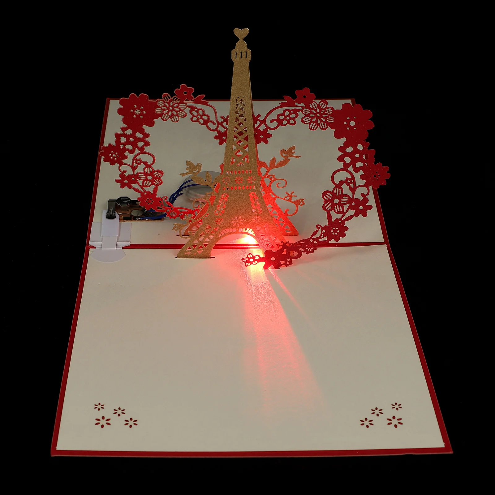 1Set Glowing Music Light Greeting Card 3D Birthday Blessing Card Eiffel Tower Pop-Up Three-Dimensional Creative Gift