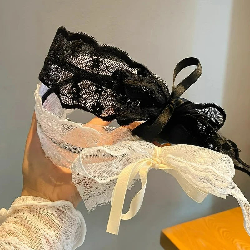 

Винтажная кружевная повязка для волос в пасторальном стиле, белая кружевная повязка с бантом, повязка на голову с милым бантом, элегантная лента с вышивкой, свадебная повязка на голову