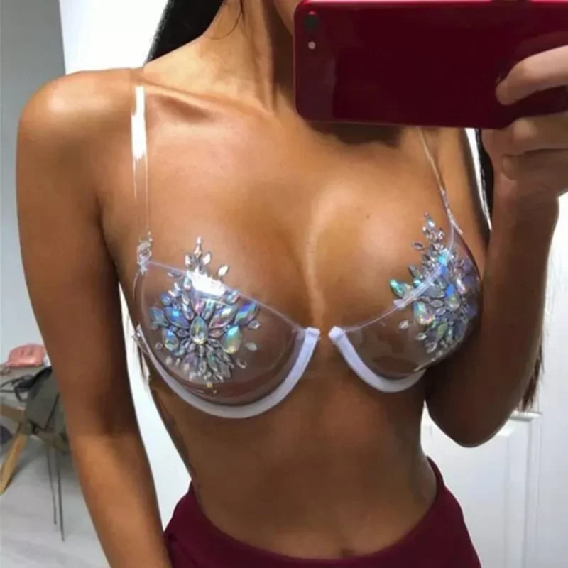 Sexy Transparent Clear Push Up Bra for Women Ultra-thin Invisible Bras Soft TPU Plastic Shoulder Straps See Through Underwear