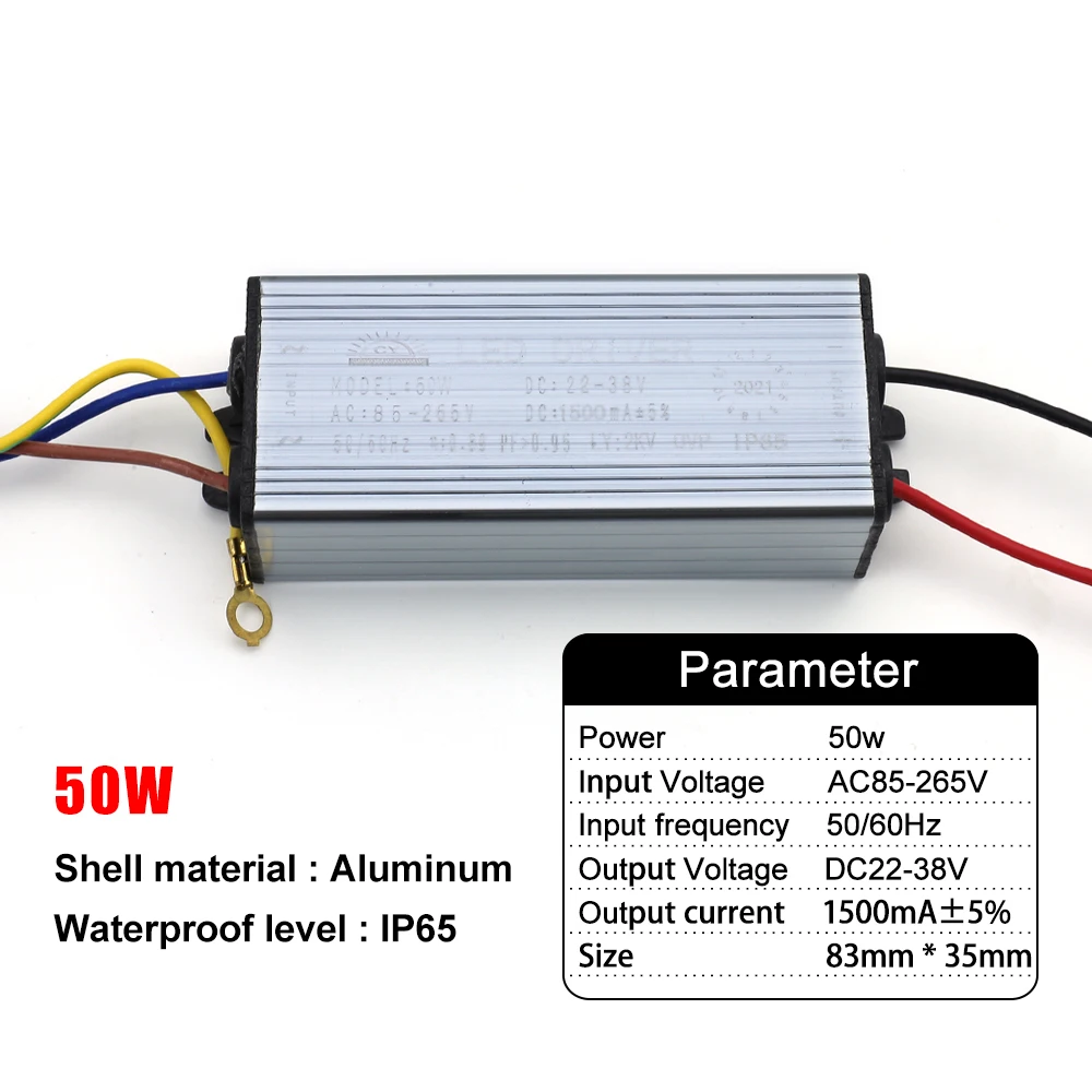 Napęd LED IP67 600/900/1500MA 20W 30W 50W Adapter transformator AC100V-265V do DC20-38V przełącznik zasilania IP67 do reflektora