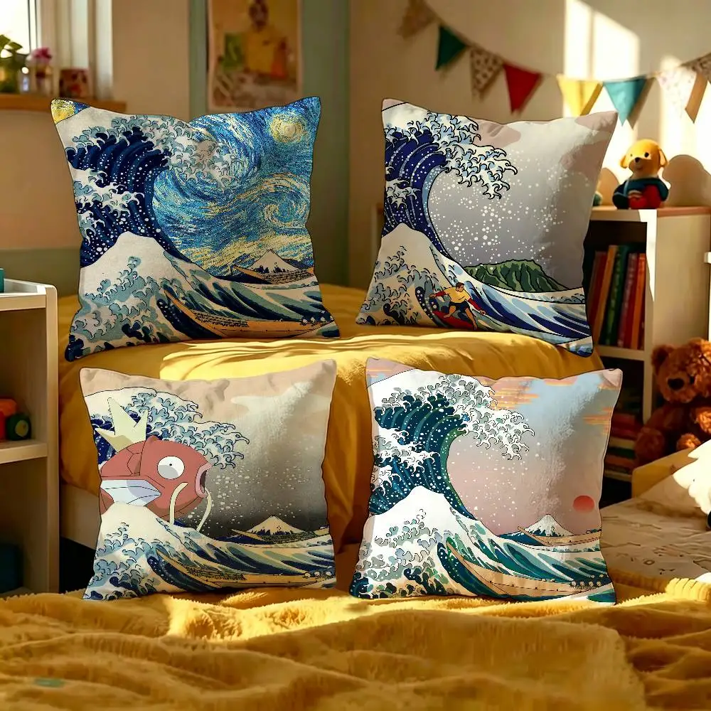 Japanese Wave Art Maple Design Cushion Cover Happy Autumn Harvest decor Holiday Decorati Pillow Cover