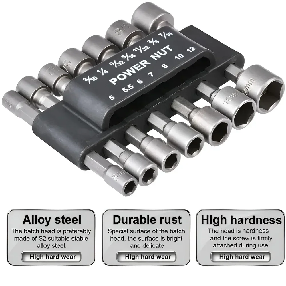 9/14pcs/set 5mm-13mm Hex Socket Sleeve Nozzles Nut Driver Set Power Nuts Driver Socket Screwdriver Set Bits Sets Tools