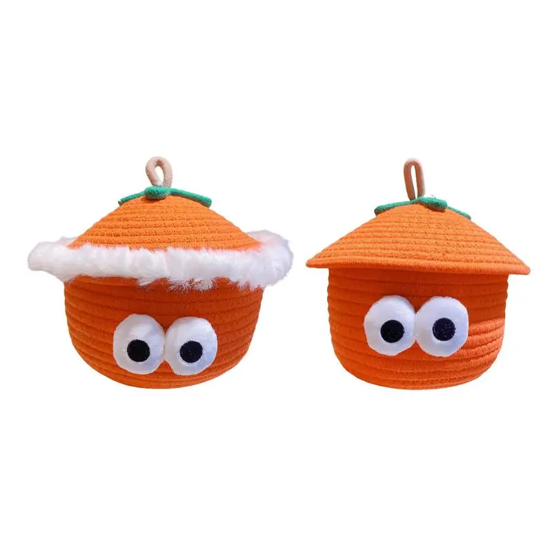 Multifunctional Cute Storage Basket With Eyes Persimmon Shape Woven Basket Halloween Small Basket Dust Proof Woven Basket