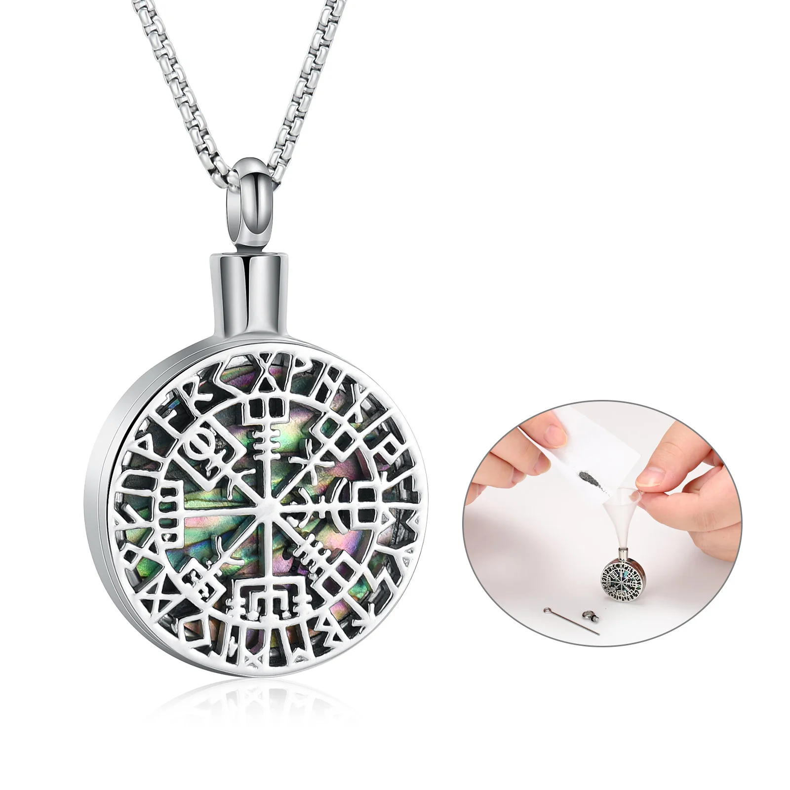 Urn Necklace for Ashes Abalone Rock Cremation Jewelry Compass Stainless Steel Keepsake Memorial Ashes Pendant for Women Men