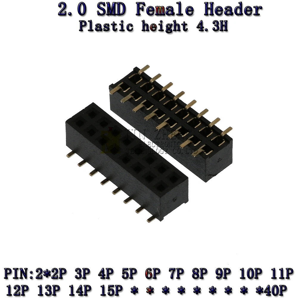 10pcs SMD 2.0mm H4.3 Double Row Female Breakaway PCB Board Pin Header socket Connector 2.0 Pinheader 2X2p4p6p8p10p15p20p~40Pin