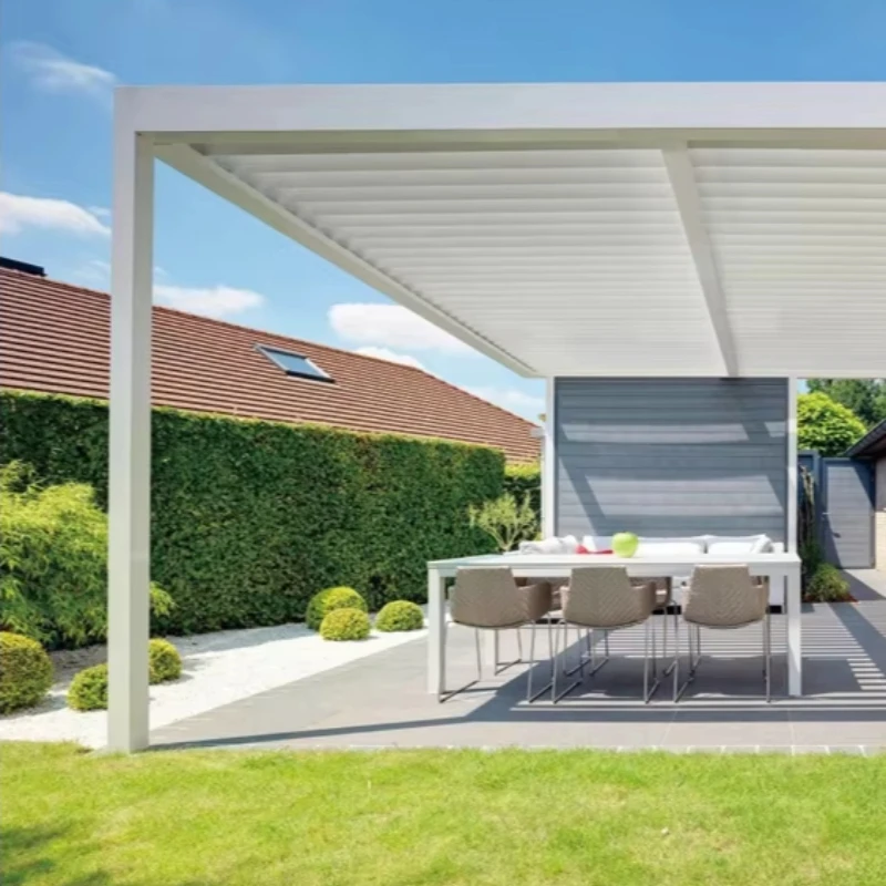 Modern Luxury LED-Lit Aluminum Garden Waterproof Summerhouse with Bright Aluminum Finish for Outdoor Use