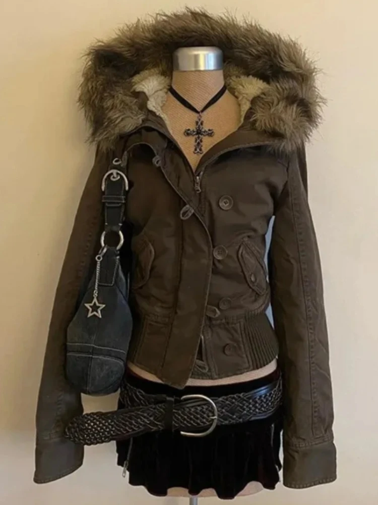 2026 Autumn Parka Warm Overcoats Women Outwear Casual Y2k American Vintage Faux Fur Wool Coat Ladies Korean Fashion Jackets Chic