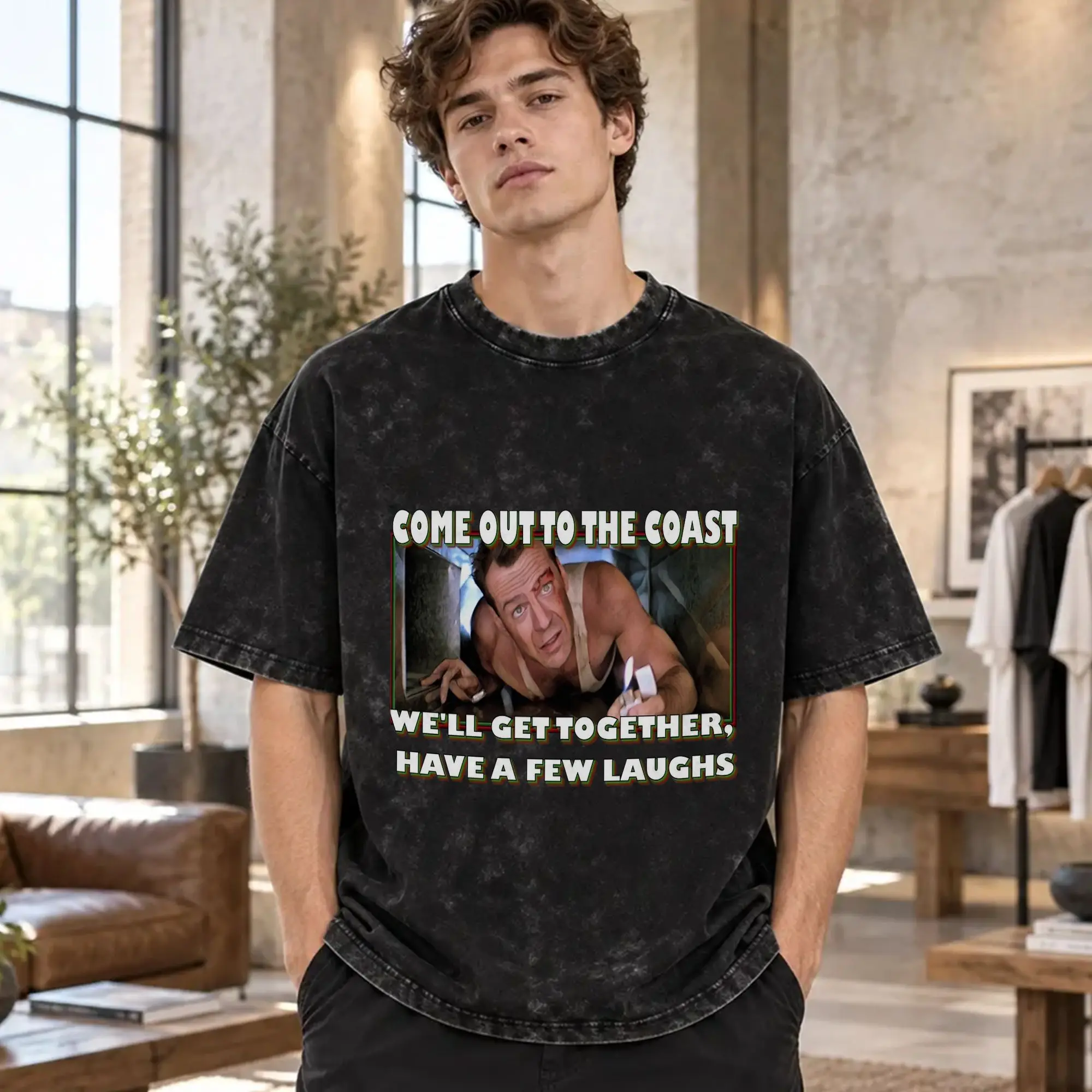Vintage Washed T Shirt Die Hards   Loose T-Shirts  Popular Tshirt for Man Beach Awesome Printed Tops