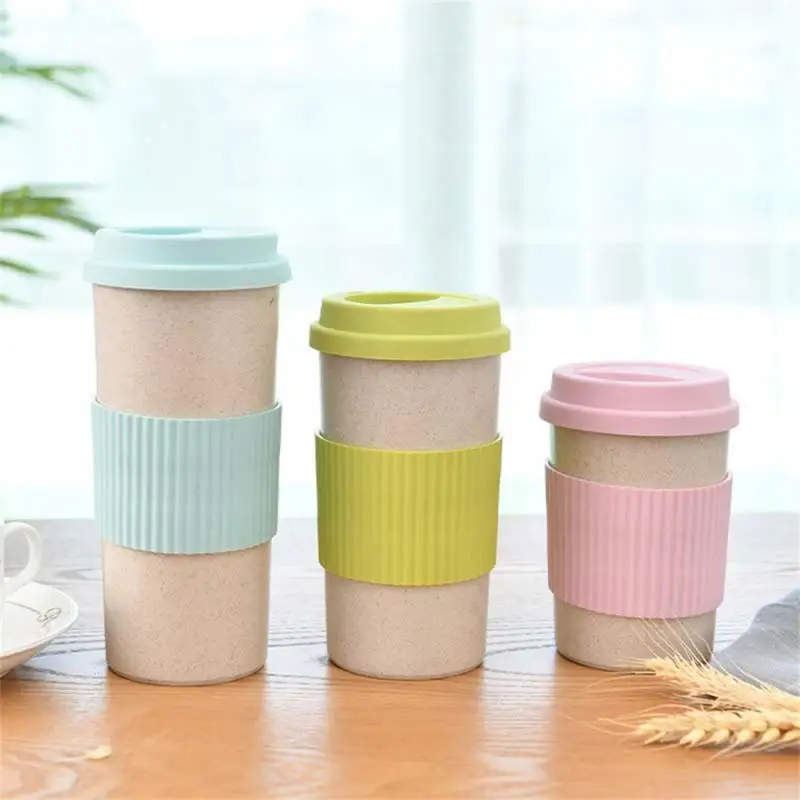 Cute Reusable Travel Cup To Go Coffee Cup Mug with Lid Wheat Stalk Cup Sleeve for Tea and Coffee