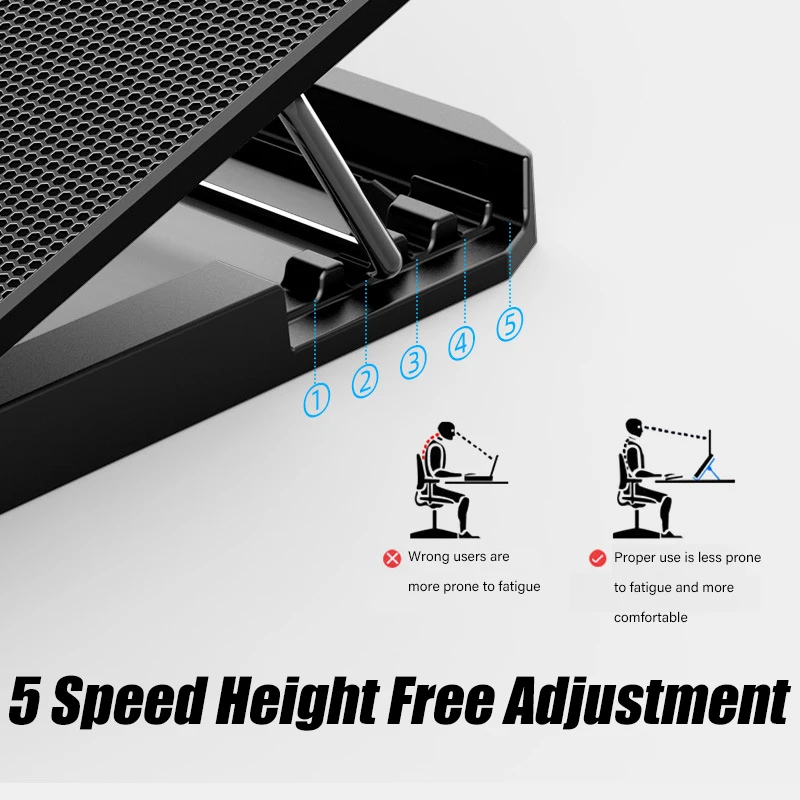 Imagem -03 - Portable Gaming Laptop Cooler Base Stand Altura Ajustável Silent Fan Cooling With Control Notebook Heat Dissipator Holder Rack