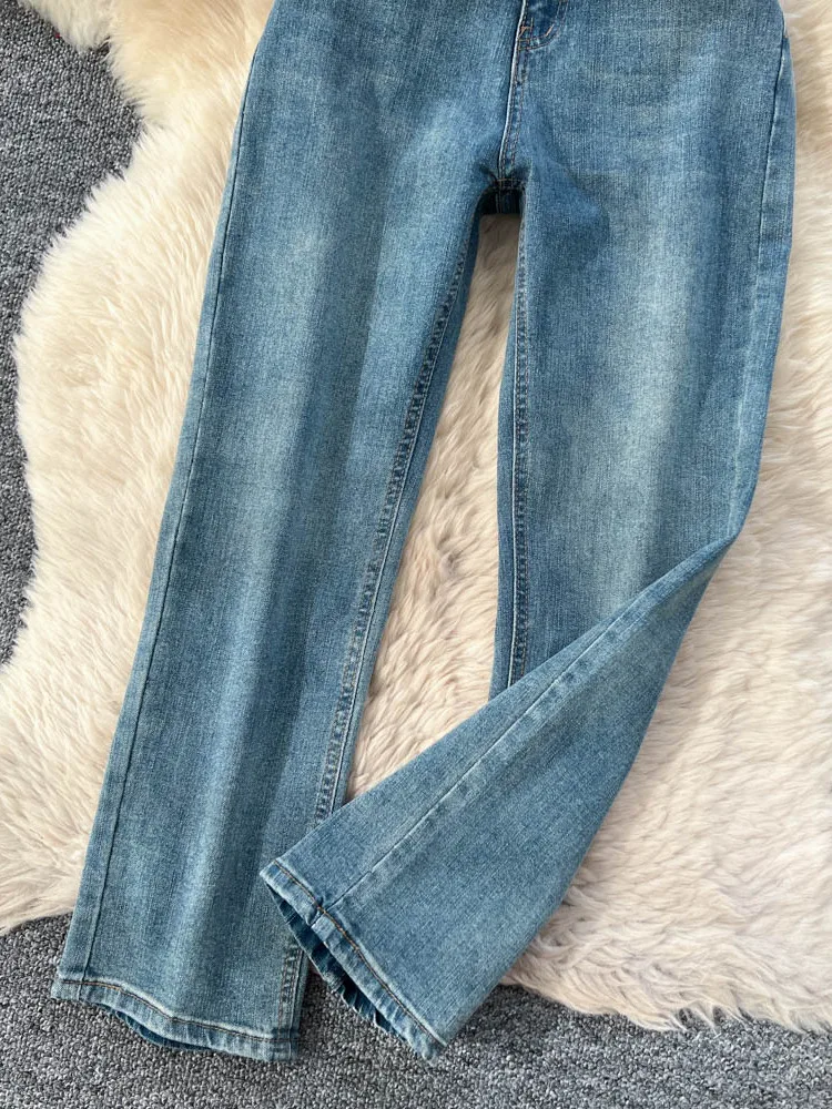 Retro Waed Denim High Waist Straight Leg Pants Women's Casual Slimming Jeans Korean Faion Autumn New Sle