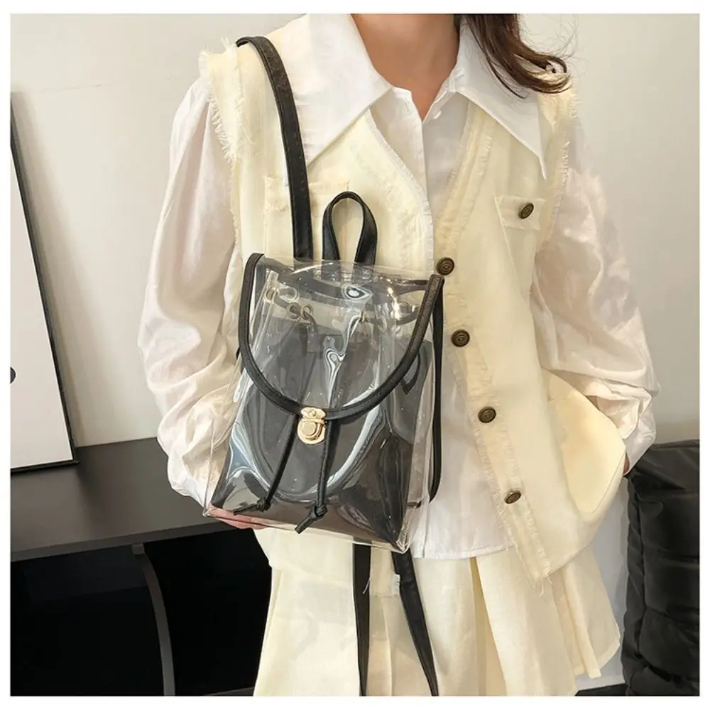 Zaino versatile per laptop in PVC Zaino scolastico dolce e trasparente Borsa da campeggio impermeabile di grande capacità per esterni