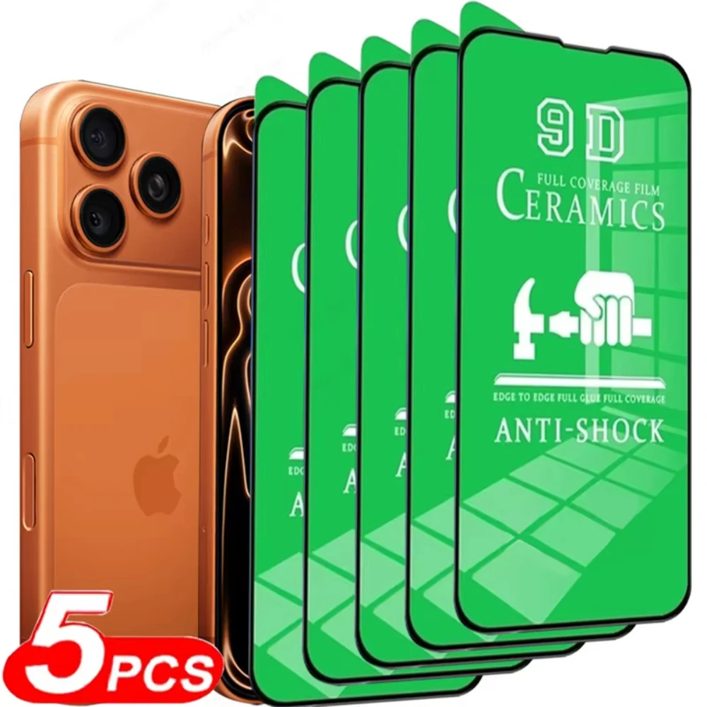 5 Stück Transparente Keramikfolie für iPhone 17 16 15 Pro14 11 13 12 Pro Max 16e 15 14 16 Plus 17e Air Vollständige Displayschutzfolie