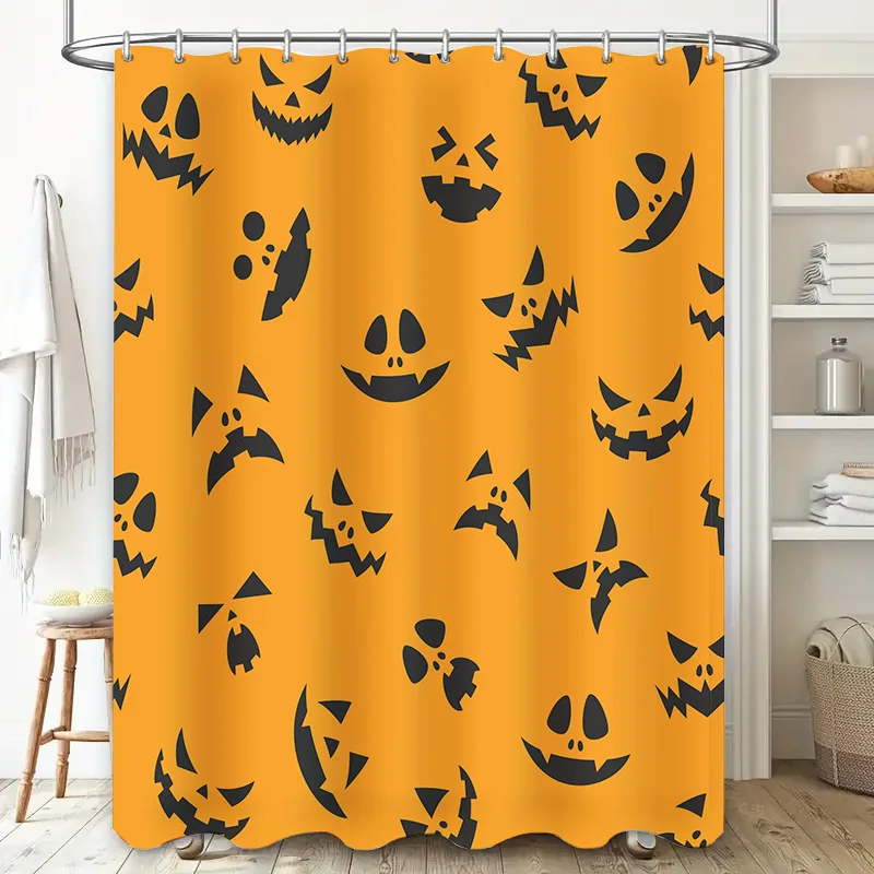 Haunting Halloween Bat Pumpkin Toilet Shower Curtain Decorations