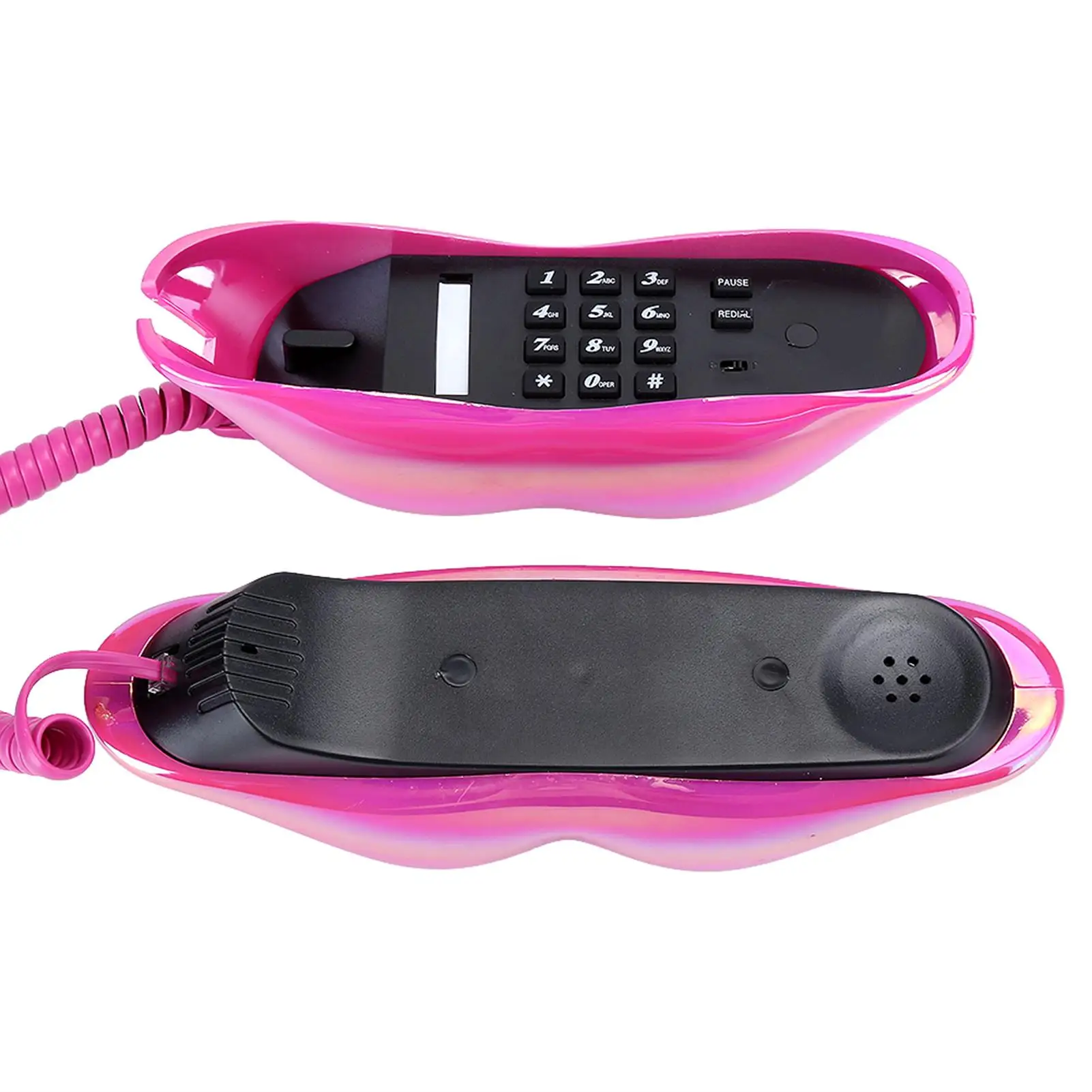 Funny Lip Shape Wired Landline Phone with Electroplating and Number Storage Feature