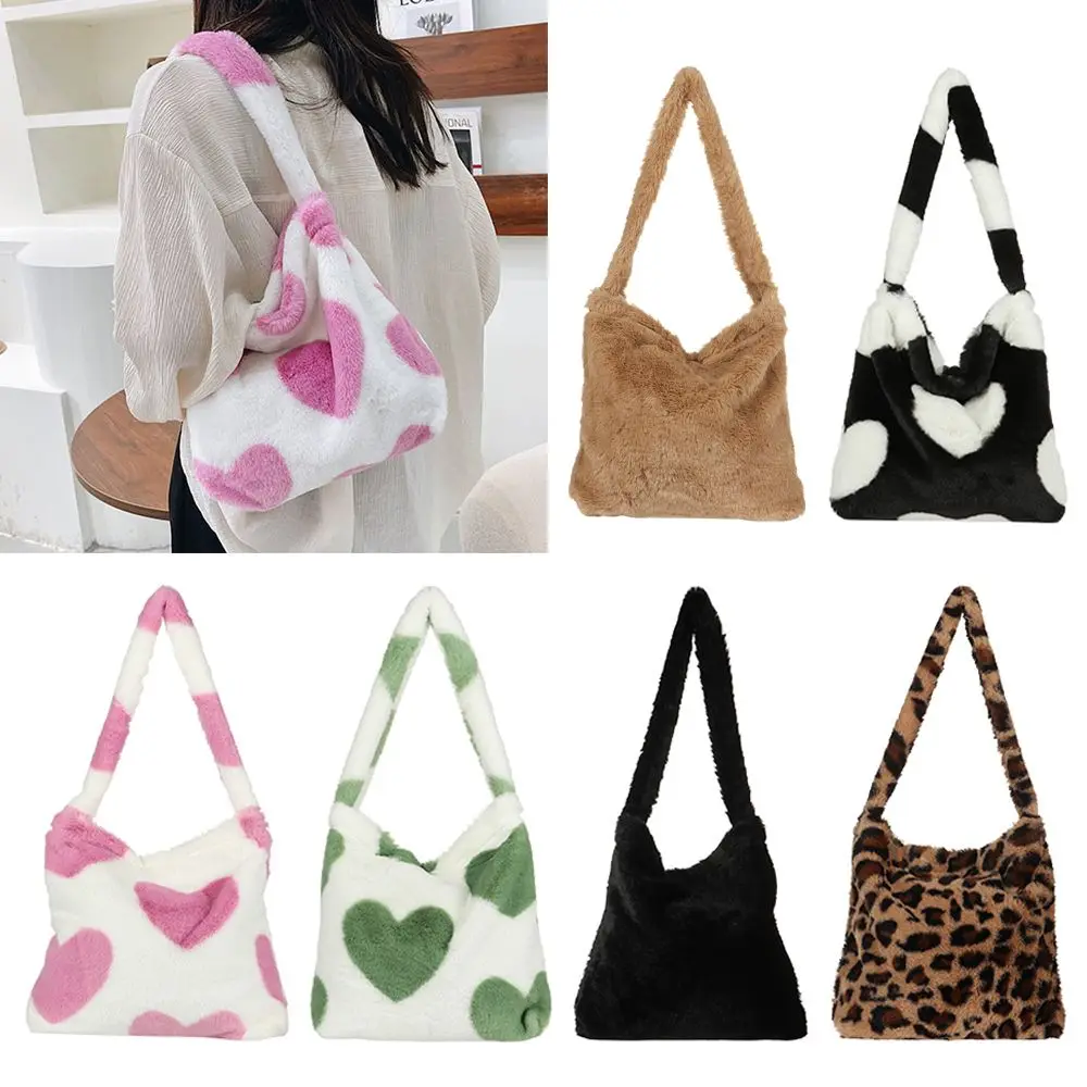 Female  Tote Winter Handbag Shopping Bag Fluffy Shoulder Bag Top-handle Bag