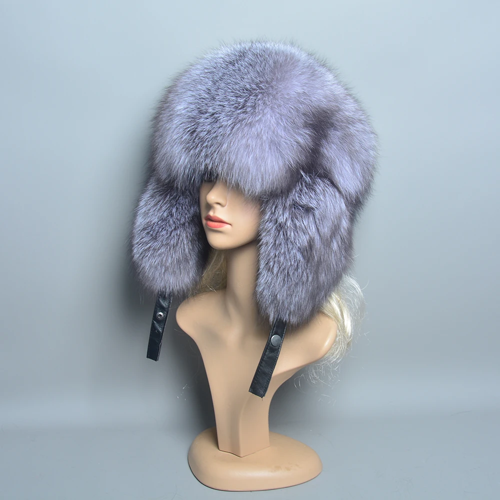 Hot Sale Women Winter Luxury Real Fox Fur Hat Knitted Natural Fox Fur Hat Top Natural Fox Fur Ear Cap Genuine Fox Fur Bomber Hat