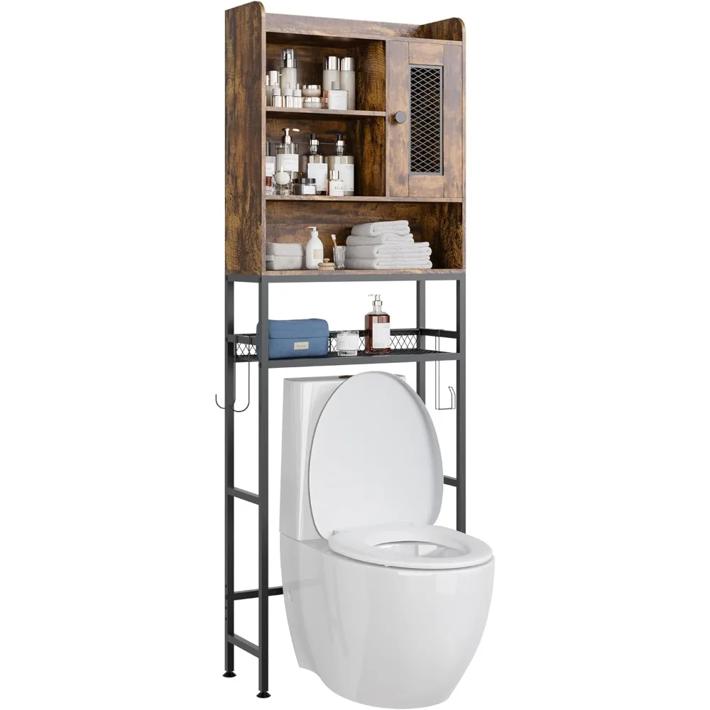 Over The Toilet Storage Cabinet - 5-Tier Freestanding Bathroom Organizer - Retro Space Saver Toilet Shelf