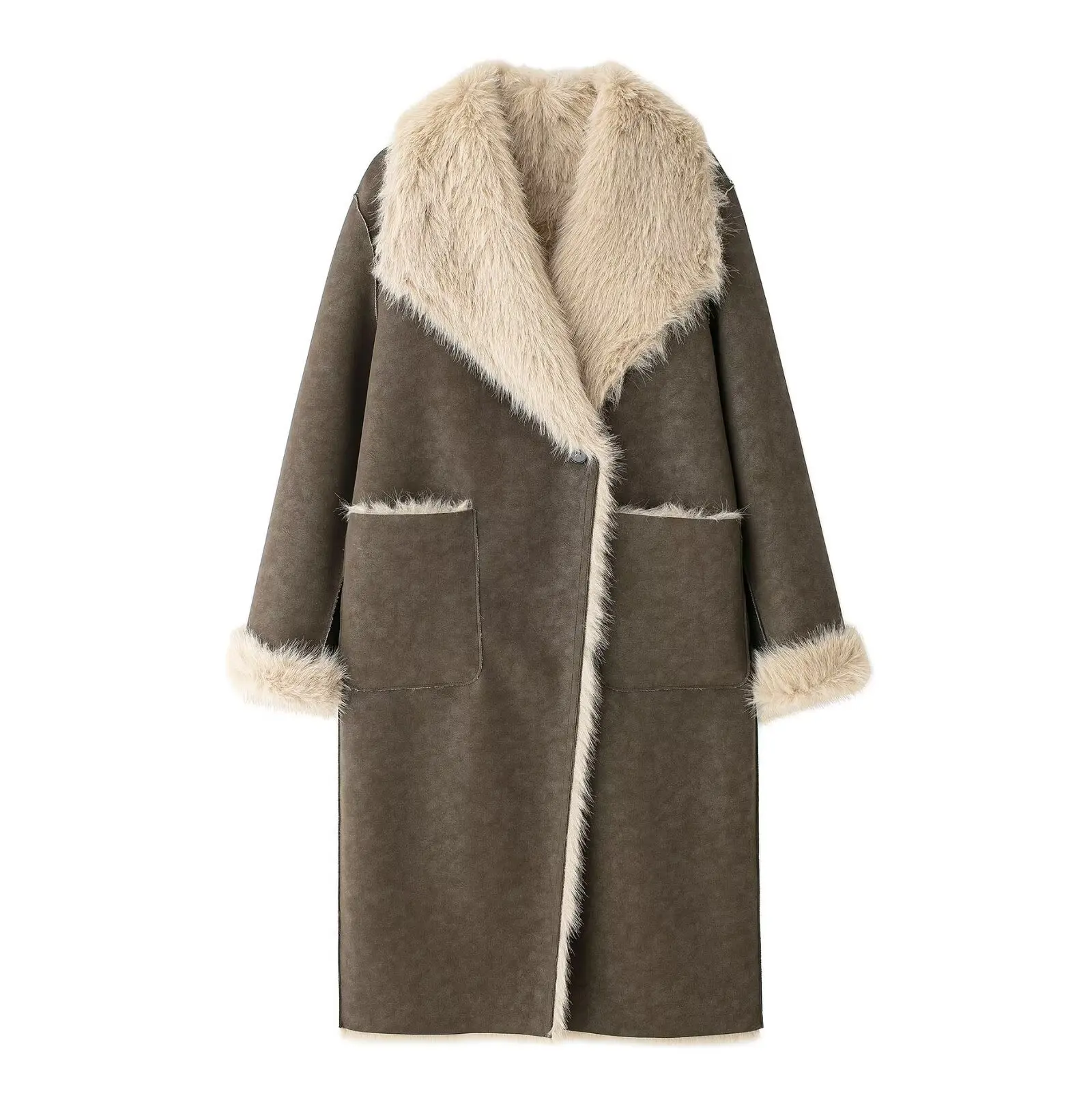 

Design sense double-sided coat coat 2025 autumn and winter European and American hot girl fur one-piece long warm coat
