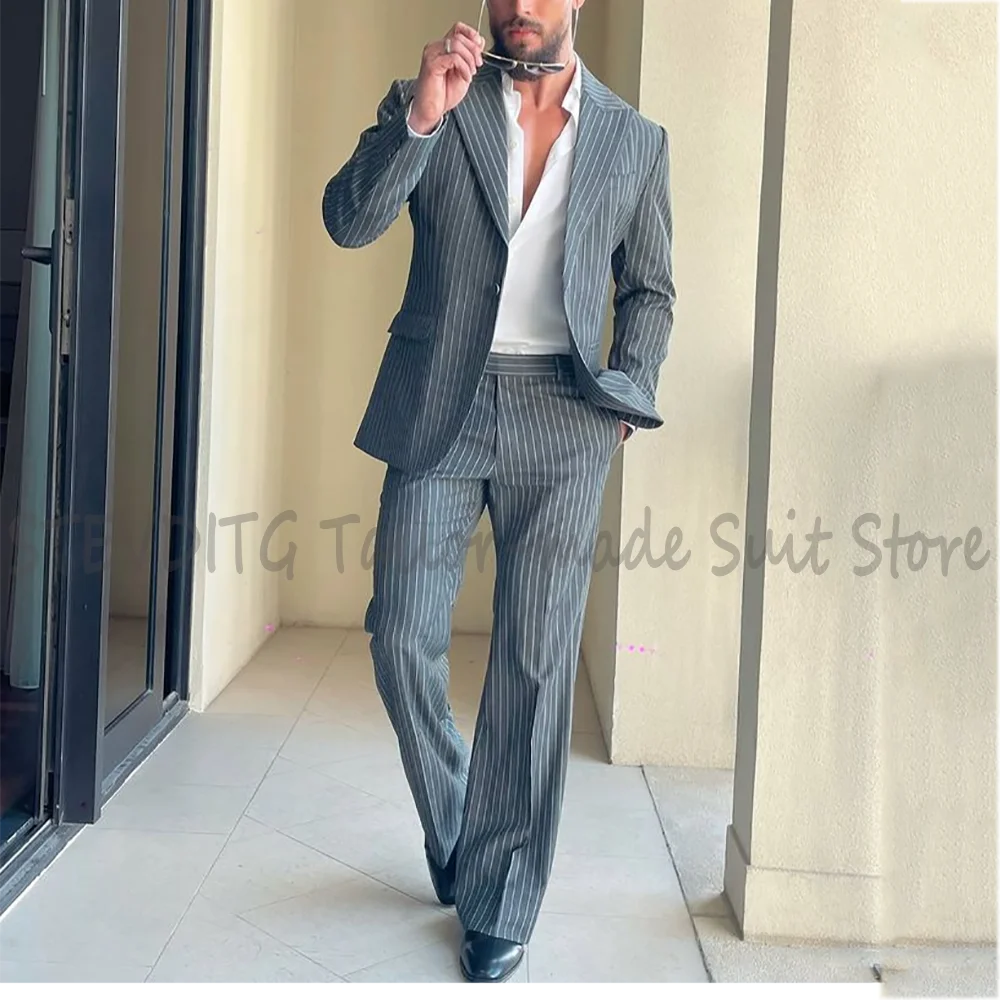 Italian Gentleman Two Piece Men's Suit Peak Lapel Single Button Straight Fit Streetwear Daily Casual Stylish Jacket Pants