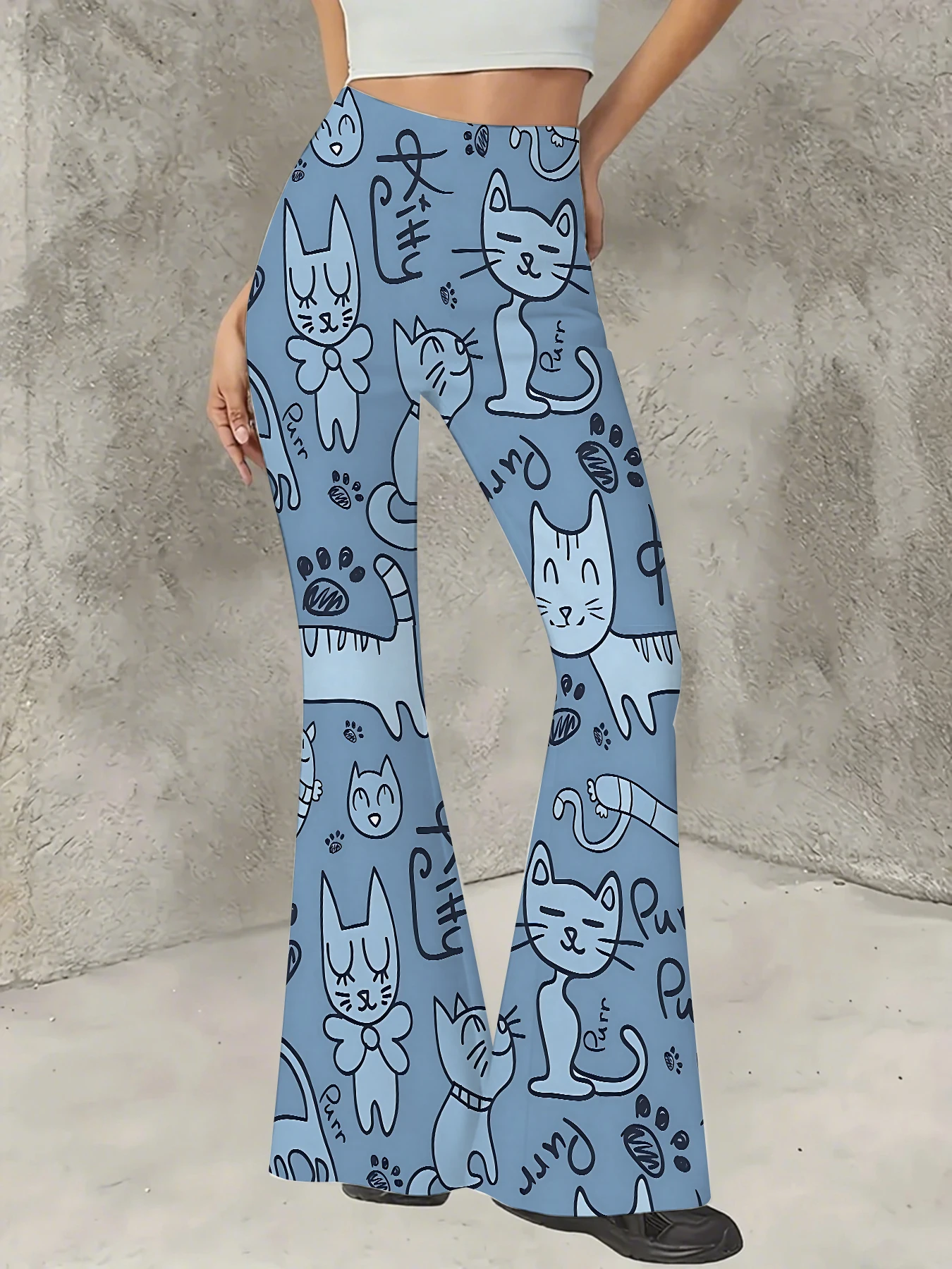 

Women's Printed Flare Pants Y2K High Waist Bell Bottom Trousers Streetwear