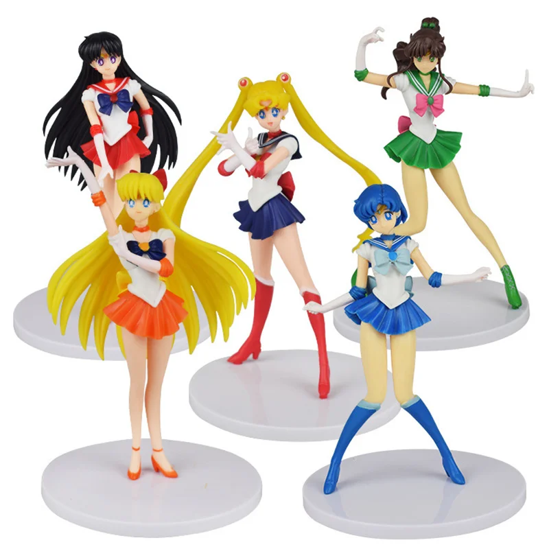 Ensemble de 5 figurines Sailor Moon, Mizuno Ami, Tsukino Usagi, Hino Rei, Aino Minako, figurines d'action, modèle de poupée Kawaii, jouets, cadeau