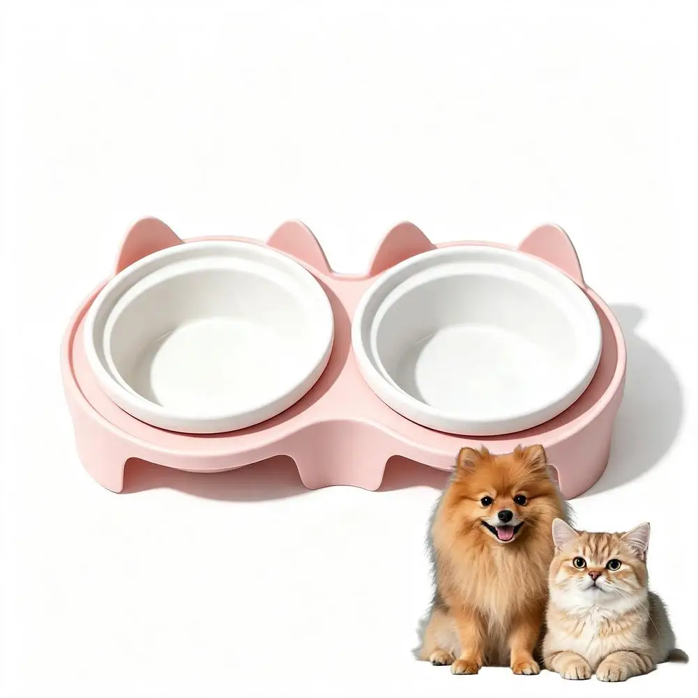 1/2 Stück Katzenschüssel Doppelschüssel - Erhöhte Schrägschüsseln für Futter und Wasser, Hochwertige Futter- und Wasserschüsseln für Kätzchen, Haustierzubehör – Detail 1
