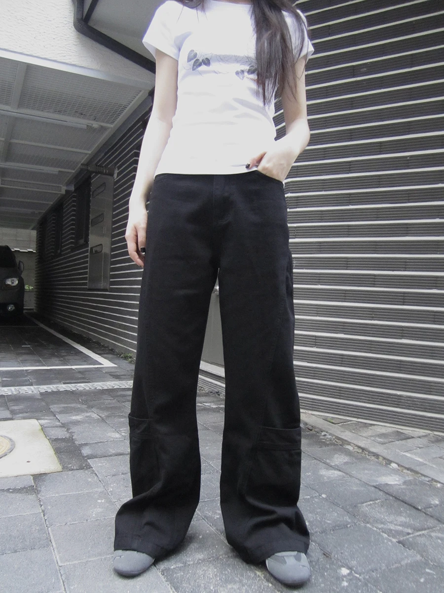 

Angproject American Retro Bla Wa High Waist Slim Loose Wide Leg Micro Flare Jeans Women's Casual Long Pants Stand Fit