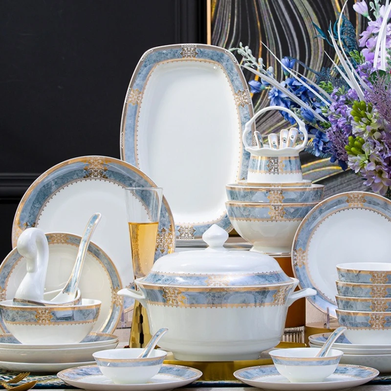 

Dish set household, modern light luxury bone china bowl set