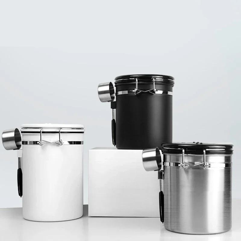 304 Stainless Steel Coffee Beans Vacuum Sealed Jug Airtight Food Container Portable Grain Storage Can for Kitchen
