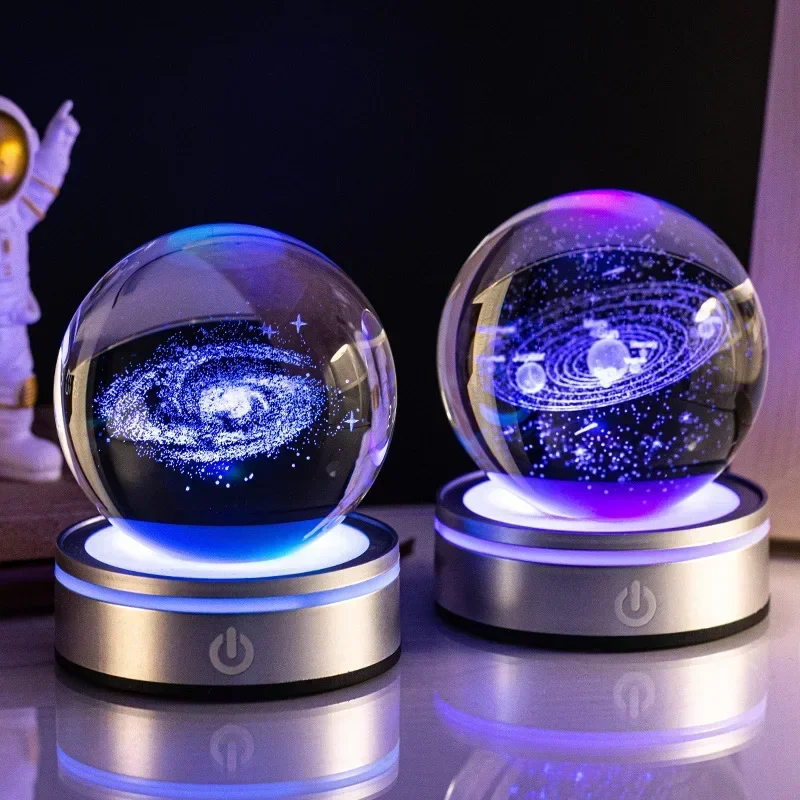 

3D Glowing Planet Galaxy Astronaut Moon Crystal Ball Model Desktop Decoration Accessories Paperweight Birthday Gifts for Friends