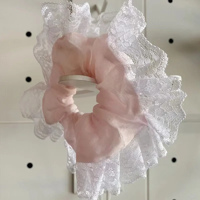 Chouchous français en dentelle rose pour filles, bande de sauna, ULà cheveux élastique douce, vêtements de sauna, élastique, accessoires pour